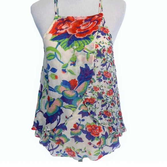 Anthropologie Tops - Anthropologie Maeve St. Lucia Strappy Floral Top Off White Blue Sz L